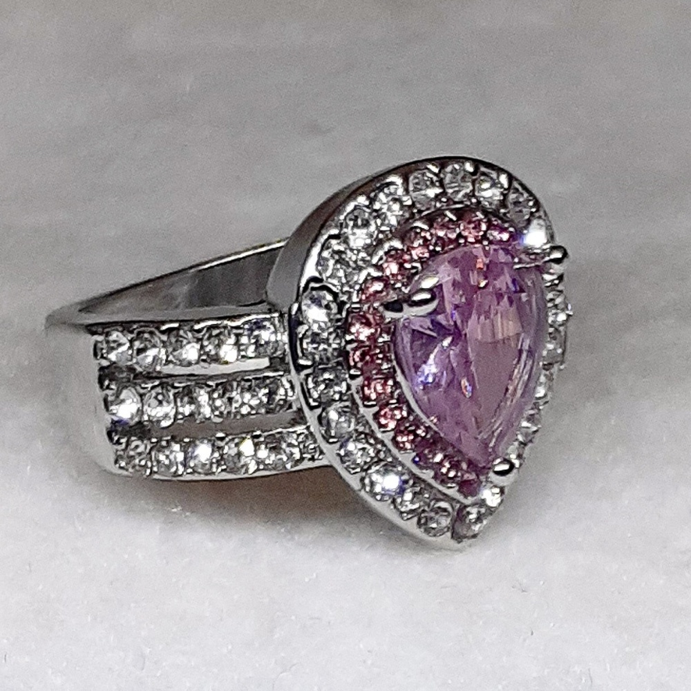 🎀Stunning Pink Sapphire Water Drop Halo Ring - Picture 3 of 5
